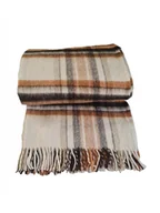 Koce - Koc wełniany z frędzlami kratka toffi ekri brązowy - miniaturka - grafika 1