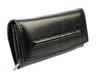 Portfele - Portfel Damski PolskaGalanteria Z Wstawką Długi Suwak Skóra Naturalna CZARNY KP D402-WST - miniaturka - grafika 1