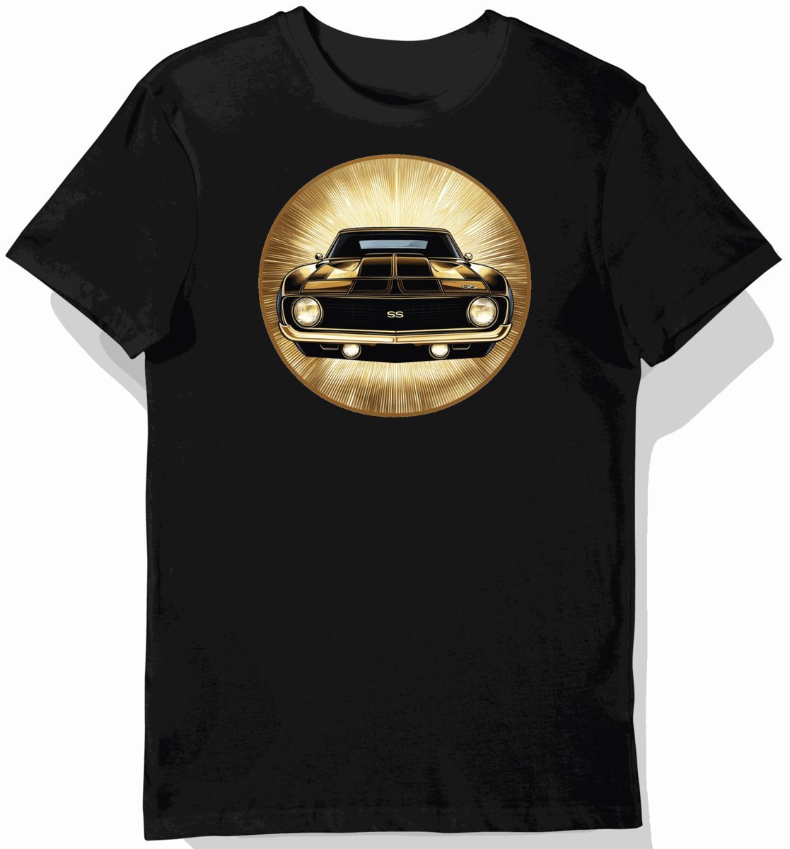 Koszulka męska czarna z nadrukiem klasycznego złotego Camaro M