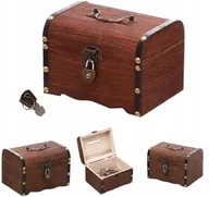 Skarbonki - Skarbona Drewniana Skarbonka Na Kłódkę Vintage Duża Skrzynia Prezent - miniaturka - grafika 1