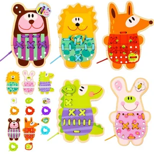 DREWNIANA 5W1 SZNUROWANKA ZWIERZĄTKA DO NAWLEKANIA - Zabawki interaktywne dla dzieci - miniaturka - grafika 1