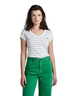 Koszulki i topy damskie - G-STAR RAW Damska koszulka Eyben Stripe Slim V-Neck Top, Wielokolorowy (White/Jolly Green Stripe C483-d842), S - miniaturka - grafika 1