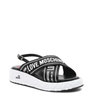 Love Moschino Skórzane klapki NASTROLOGO - Klapki i japonki damskie - miniaturka - grafika 1