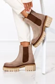 Botki damskie - Beżowe botki Maciejka na platformie z gumkami po bokach POLSKA SKÓRA 05312-14-00-6 - miniaturka - grafika 1