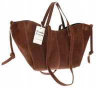 Torby i wózki na zakupy - Włoska torebka damska VERA PELLE skórzana zamszowa shopper MB09 Brązowa - miniaturka - grafika 1