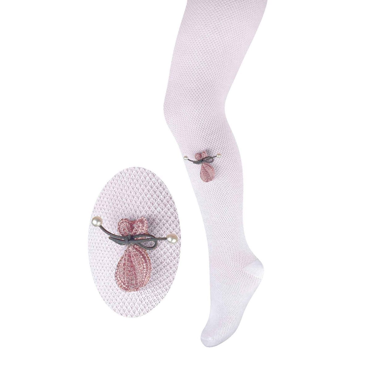 Rajstopki dziecięce milusie princessa bawełna siateczka z śliczną aplikacją, białe, Milusie