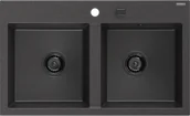 Zlewozmywaki - Mexen Hektor zlewozmywak granitowy 2-komorowy 800 x 490 mm, czarny nakrapiany, syfon czarny - 6521802000-76-B - miniaturka - grafika 1