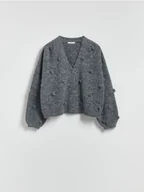 Swetry damskie - Reserved - Kardigan z aplikacjami - szary - miniaturka - grafika 1