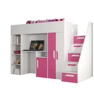 Łóżka dla dzieci i młodzieży - Abiks Łóżko piętrowe Antresola PARTY 14 biały + różowy - miniaturka - grafika 1
