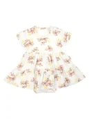 Body dla niemowląt - Dziewczęce sukienko-body krótki rękaw w kwiatki kremowe Nicol,r.68 - miniaturka - grafika 1