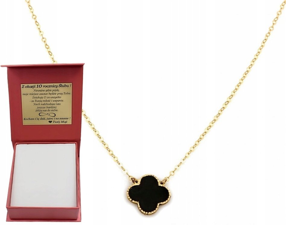 Naszyjnik Złoty Damski z Czarną Koniczynką pr 585