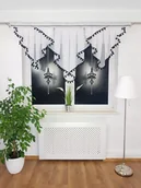 Firany - ZESTAW DEKORACYJNY FIRANA GOTOWA KRÓTKA Z POMPONAMI CZARNA 200/120 SALON - miniaturka - grafika 1