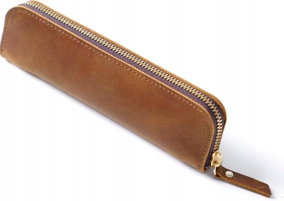 PIÓRNIK 20 X 5.5 CM SKÓRA ETUI SASZETKA DŁUGOPISY PĘDZLE BRĄZOWY