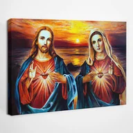 Ikony i obrazy sakralne - Serce Pana Jezusa i Maryi - obraz polycanvas, 30x20 - miniaturka - grafika 1