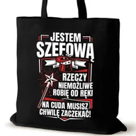 Torby i wózki na zakupy - Czarna torba bawełniana dla szefowej na ramię prezent mamy siostry cuda - miniaturka - grafika 1