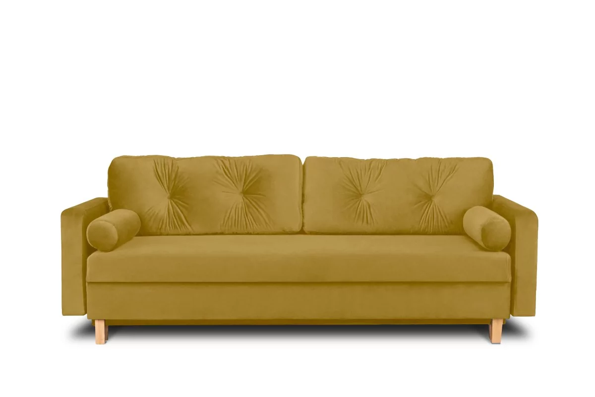Żółta welurowa sofa 3 osobowa rozkładana ERISO