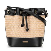 Torebki damskie - Damska torebka worek z plecionki czarno - beżowa - miniaturka - grafika 1