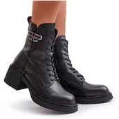 Botki damskie - Botki Damskie Na Masywnym Obcasie Ocieplane Ze Skóry Naturalnej Czarne Vinceza 66682 - miniaturka - grafika 1