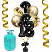 Balony i akcesoria - ZESTAW NA18 URODZINY BUTLA Z HELEM BALONY CIĘŻAREK WSTĄŻKA 11SZT - miniaturka - grafika 1