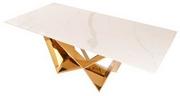 Stoły - Złoty stół z marmurowym białym blatem 200x100x75 cm VCT2061 - miniaturka - grafika 1
