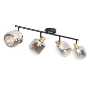 Lampy sufitowe - QAZQA Inteligentny reflektor sufitowy czarny ze złotem i przydymionym szkłem 4-źródłowy z 4 Wifi P45 - Zuzanna - miniaturka - grafika 1