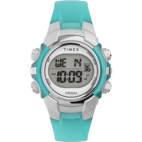 Timex Sport zegarek uniseks 33 mm – niebieski pasek z żywicy, tarcza cyfrowa, koperta w kolorze srebrnym, TW5M61400