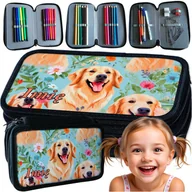 Piórniki - PIÓRNIK TRZYKOMOROWY Z PEŁNYM WYPOSAŻENIEM DO SZKOŁY PIESKI PIES IMIĘ NAPIS - miniaturka - grafika 1