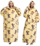 Koce - KOC BLUZA OVERSIZE GRUBA CIEPŁA 2W1 XXL DŁUGA Z KAPTUREM KOCOBLUZA PIESKI - miniaturka - grafika 1