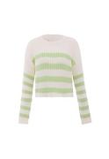 Swetry damskie - Libbi Damski sweter w paski Wełna biała limonka M/L, Wełna biała, limonka, M - miniaturka - grafika 1