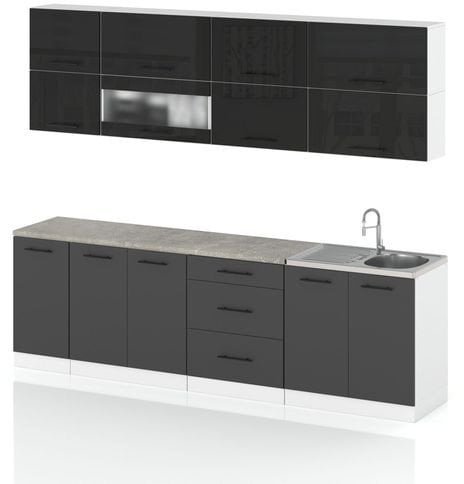 Meble Kuchenne Komplet Kuchnia Robo Lux 2.6m Zestaw Szary Mat Czarny Połysk