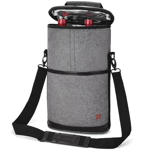 ALLCAMP OUTDOOR GEAR Torba podróżna na wino izolowana torba chłodząca, 2 butelki wina torba na ramię dwa zestawy zastawy stołowej na piknik, Szary, two bottle, Klasyczny