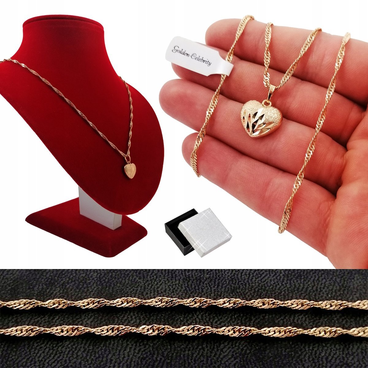 Złoty Naszyjnik Serce Stal Chirurgiczna+Dedykacja