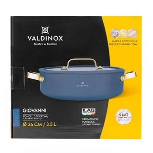 Rondel aluminiowy Giovanni z pokrywką szklaną 30 x 28,5 x 9,5 cm 3,5 l Valdinox srebrno-granatowy - Rondle - miniaturka - grafika 1