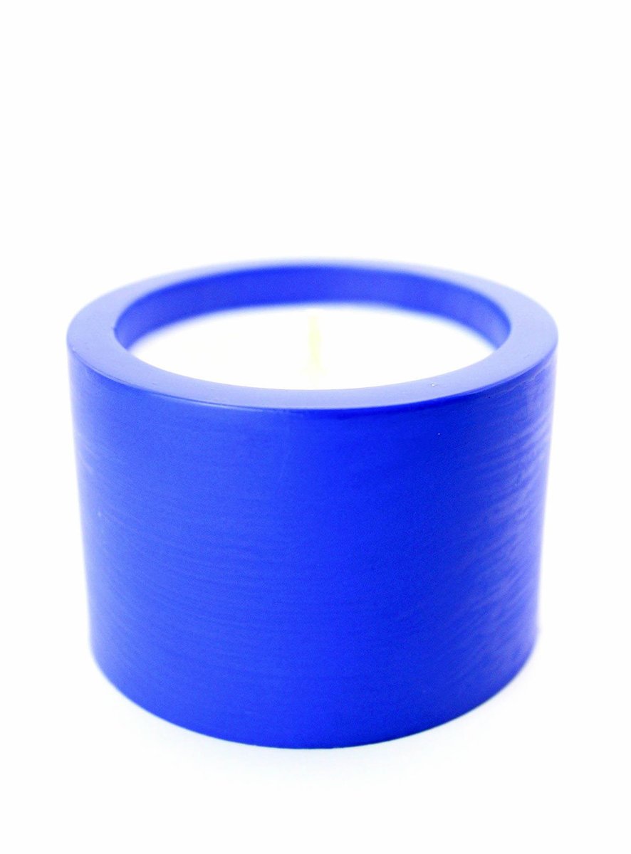 Świeca sojowa zapachowa miód i dym - kobaltowe naczynie z gipsu, handmade, prezent, dekoracja