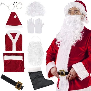 Strój św. Mikołaja 9 elementów, kostium welurowy przebranie czerwony - Stroje karnawałowe - miniaturka - grafika 1