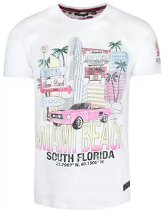T-Shirt Bawełniany Biały z Nadrukiem, MIAMI BEACH, Okrągły Dekolt -BRAVE SOUL - Brave Soul - Koszulki męskie - miniaturka - grafika 1