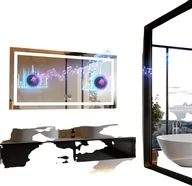 Lustra - Lustro łazienkowe LED, głośnik Bluetooth, funkcja przeciwmgielna, jasnoszare - miniaturka - grafika 1