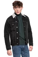 Kurtki męskie - Mustang New York Shearling Męska Kurtka Przejściowa Denim Black 1008509 4000 982-S - miniaturka - grafika 1