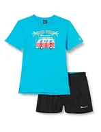 Spodenki damskie - Champion Chłopięcy Legacy Back to The Beach Ns S/S T-shirt & szorty plażowe komplet, (fluorescencyjny niebieski/czarny), 11-12 lat - miniaturka - grafika 1