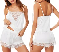 Piżamy damskie - PIŻAMA DAMSKA DWUCZĘŚCIOWA PIŻAMKA SATYNOWA KOSZULKA NOCNA KORONKA SPODENKI - miniaturka - grafika 1