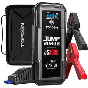 TOPDON JS2000 akumulator rozruchowy 2000 A, do silników benzynowych i wysokoprężnych o pojemności do 8 l i silników wysokoprężnych, rozrusznik samochodowy z kablem ułatwiającym rozruch, torba EVA, - Urządzenia Rozruchowe - Jump startery - miniaturka - grafika 1