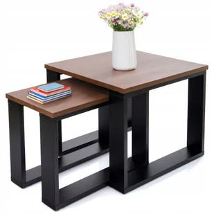 Stolik Kawowy Kwadratowy Zestaw Stolików Stoliki Loft Craft Do Salonu 2W1 - Ławy i stoliki kawowe - miniaturka - grafika 1