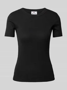 T-shirt z prążkowanym okrągłym dekoltem - Koszulki i topy damskie - miniaturka - grafika 1