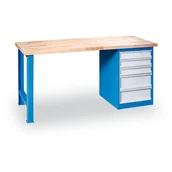 Stoły warsztatowe - B2B Partner Warsztatowy stół roboczy GÜDE Variant, bukowa deska warstwowa, stała noga + szufladowa skrzynka na narzędzia, 5 szuflad, 1200 x 685 x 850 mm, niebiesk 179686 - miniaturka - grafika 1