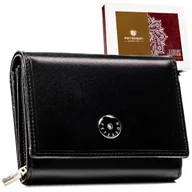 Portfele - Portfel damski skórzany mały PETERSON czarny na zatrzask rfid stop klasyczny elegancki - miniaturka - grafika 1