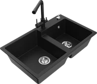 Zlewozmywaki z baterią - Mexen Tomas zlewozmywak granitowy 2-komorowy z baterią kuchenną Duero, czarny - 6516-77-671600-70 - miniaturka - grafika 1