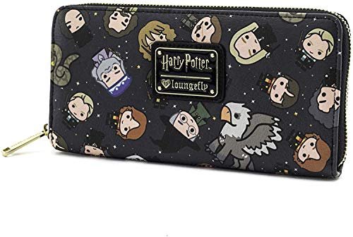 Loungefly Harry Potter Chibi Character Zip -Around portfel – wielokolorowy, unisex, skóra, zapięcie na zamek błyskawiczny, 8 przegródek na karty, przegródka na monety, oficjalna licencja
