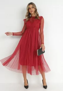 Bordowa Sukienka z Koronką i Tiulem Nemila - Sukienki - miniaturka - grafika 1