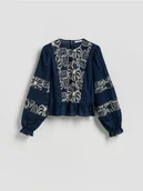 Bluzki damskie - Reserved - Bluzka z ozdobnym haftem - granatowy - miniaturka - grafika 1