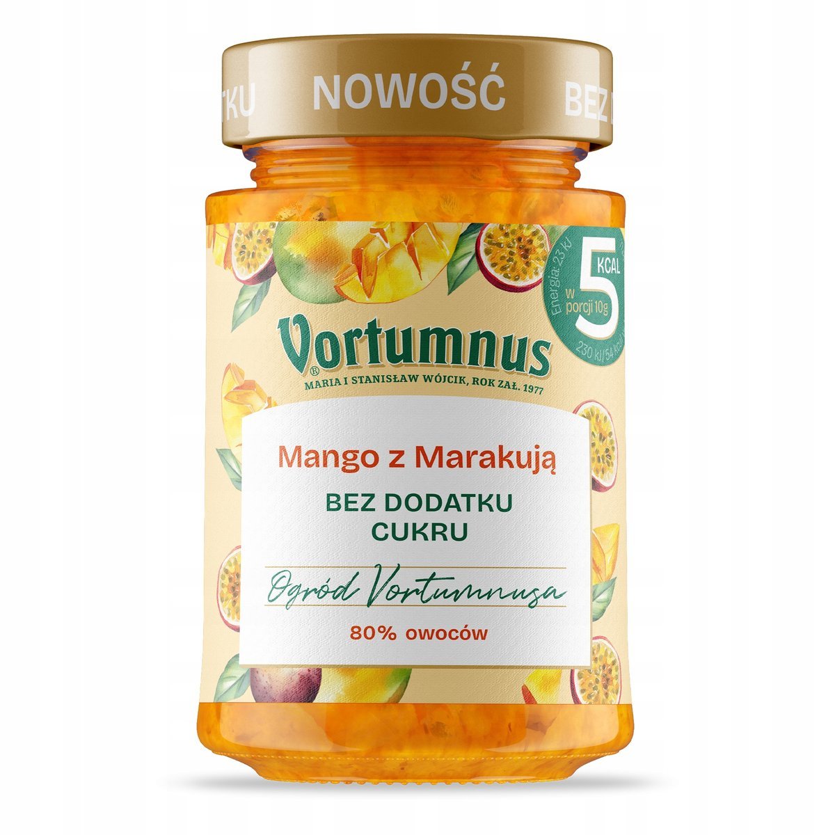 DŻEM MANGO MARAKUJA BEZ CUKRU 80% OWOCÓW VORTUMNUS 300G